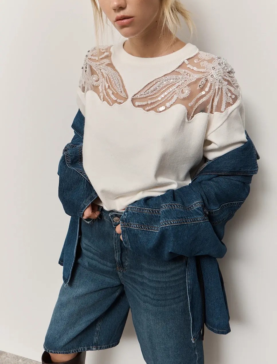 BSB Πουλόβερ με Mοτίφ και Xάντρες Off White (3)