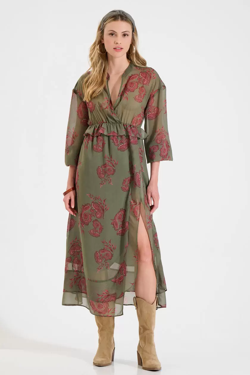 Bill Cost Μακρύ Φόρεμα με Εμπριμέ Μοτίβο και Βολάν (1)