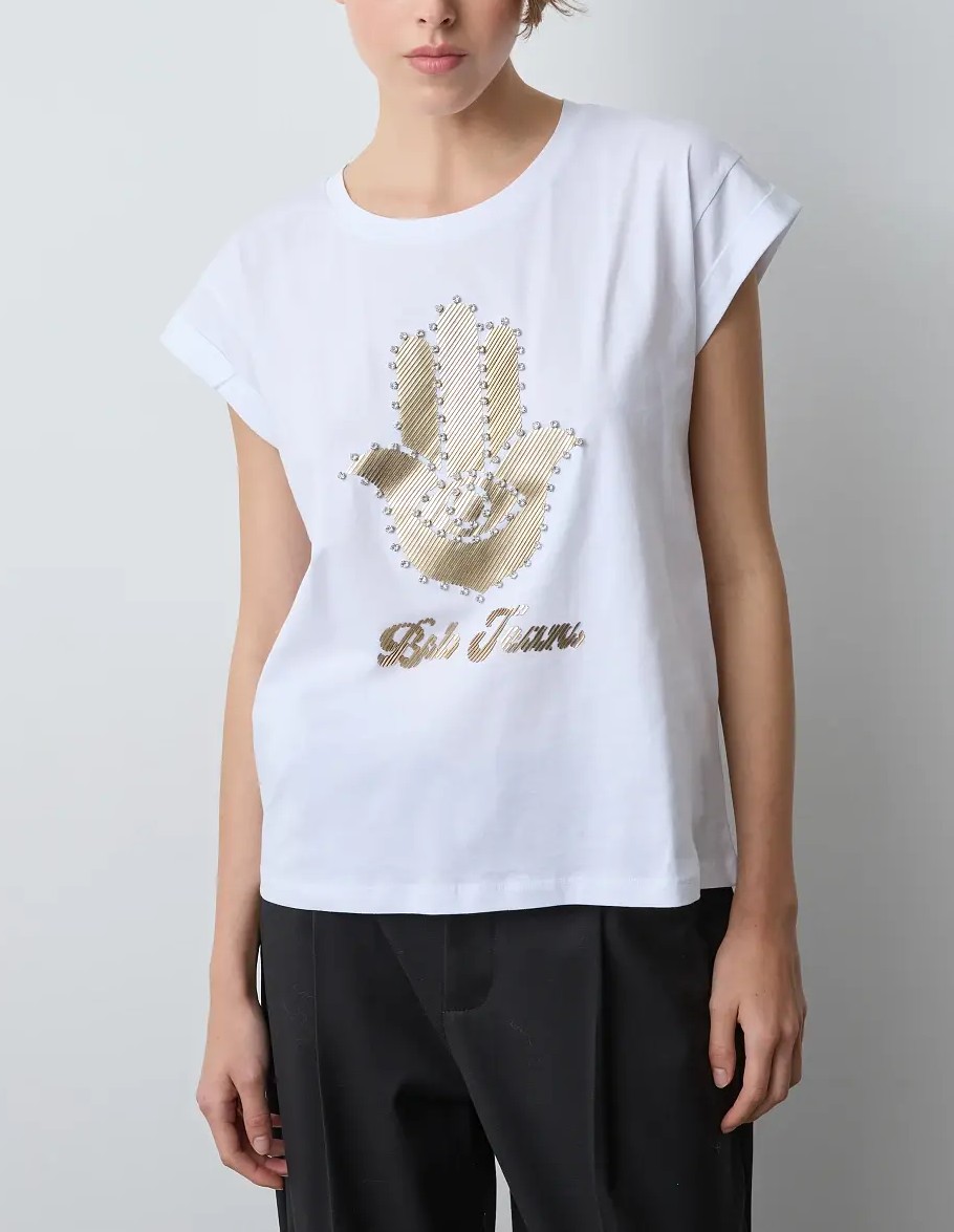 BSB T-shirt με Τύπωμα Χέρι και Στρας Λευκό (1)