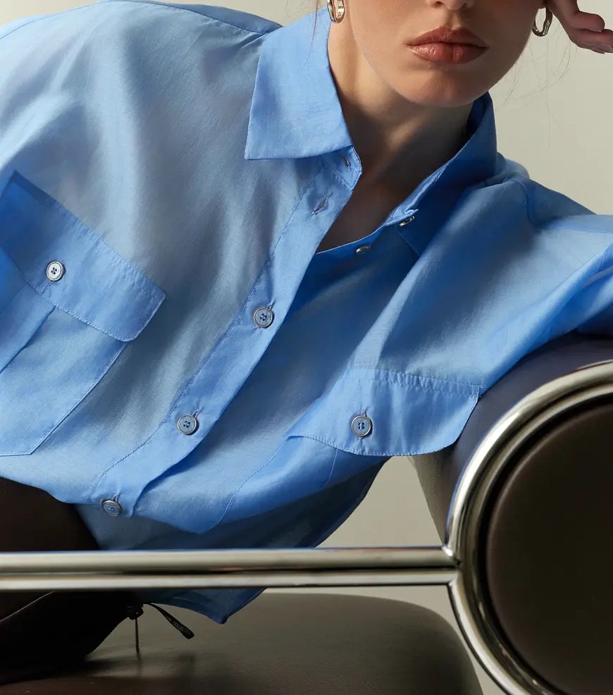 BSB Ημιδιάφανο Πουκάμισο με Τσέπες Σιέλ (3)