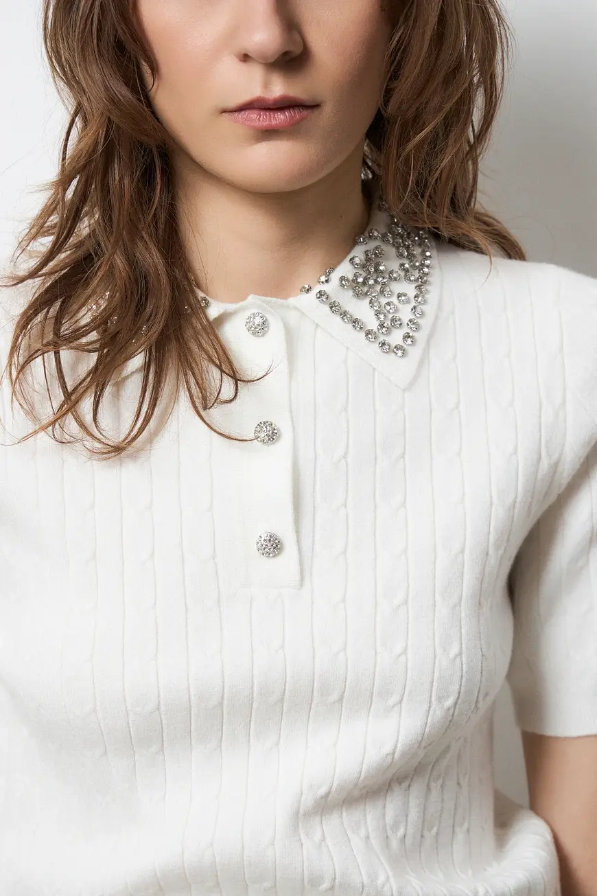 BSB Κοντομάνικο Πουλόβερ με Στρας Off White (2)