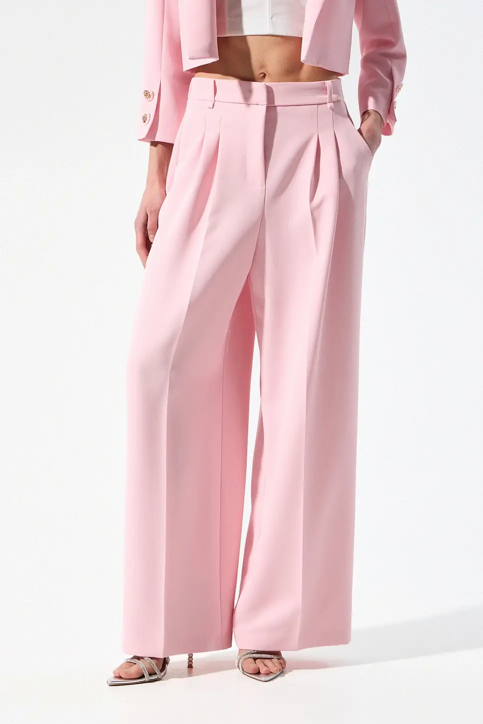 BSB Κρεπ Παντελόνι με Πιέτες Ροζ (4)